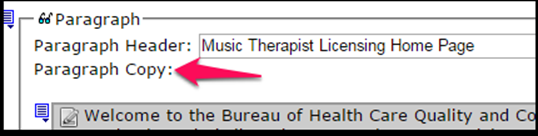 Example of Paragraph Copy field location